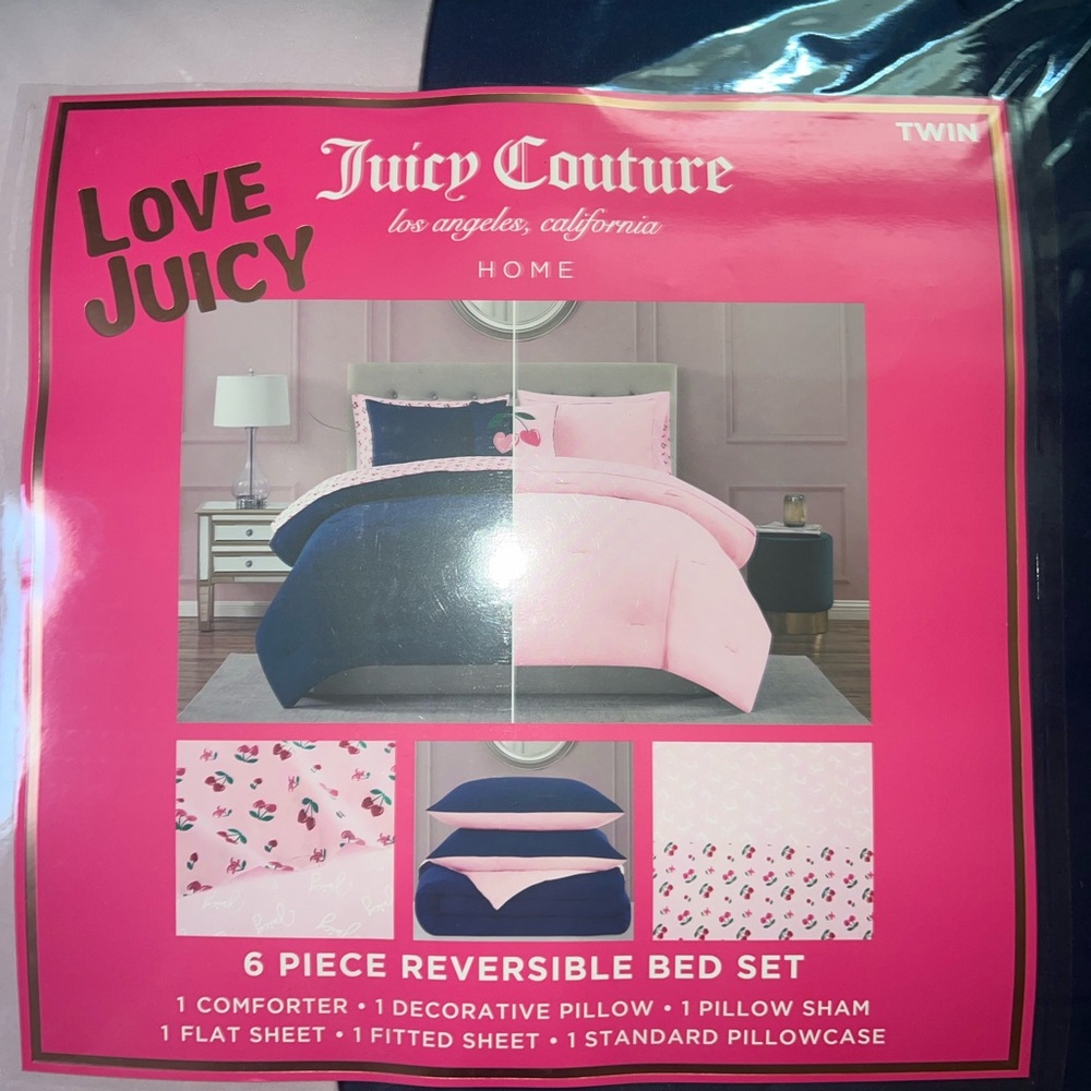 Juicy Couture Love Juicy Pink and Navy Comforter Set
